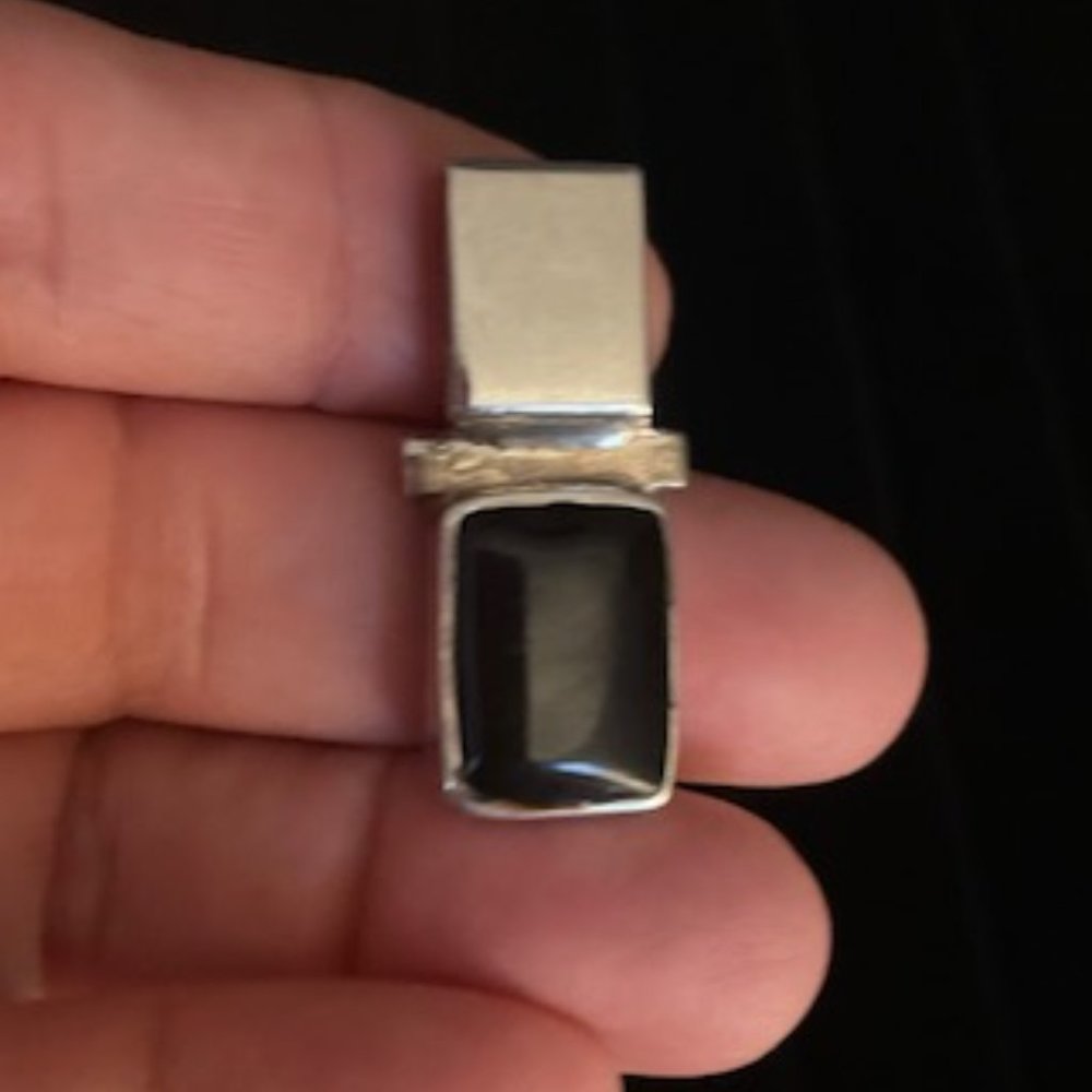Sterling Silver Black Rectangle Pendant - image 1